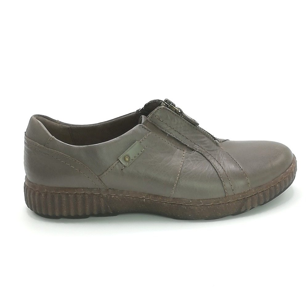 Clarks Shoes Womens Slip On Sneaker Magnolia Zip Dark Taupe Leather 9.5